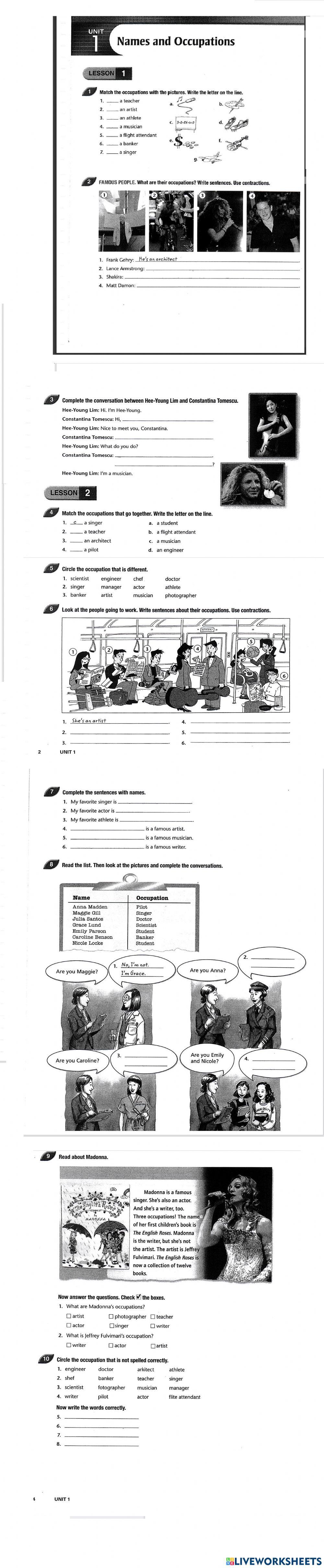 WORKBOOK UNIT 1 LESSON 1 AND 2