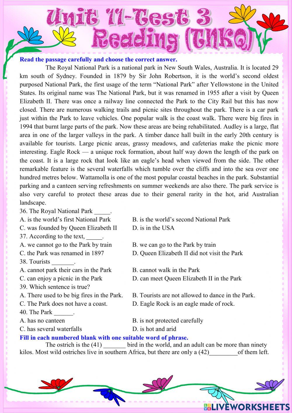 unit-11-test-3-reading-tnkq-online-exercise-for-live-worksheets