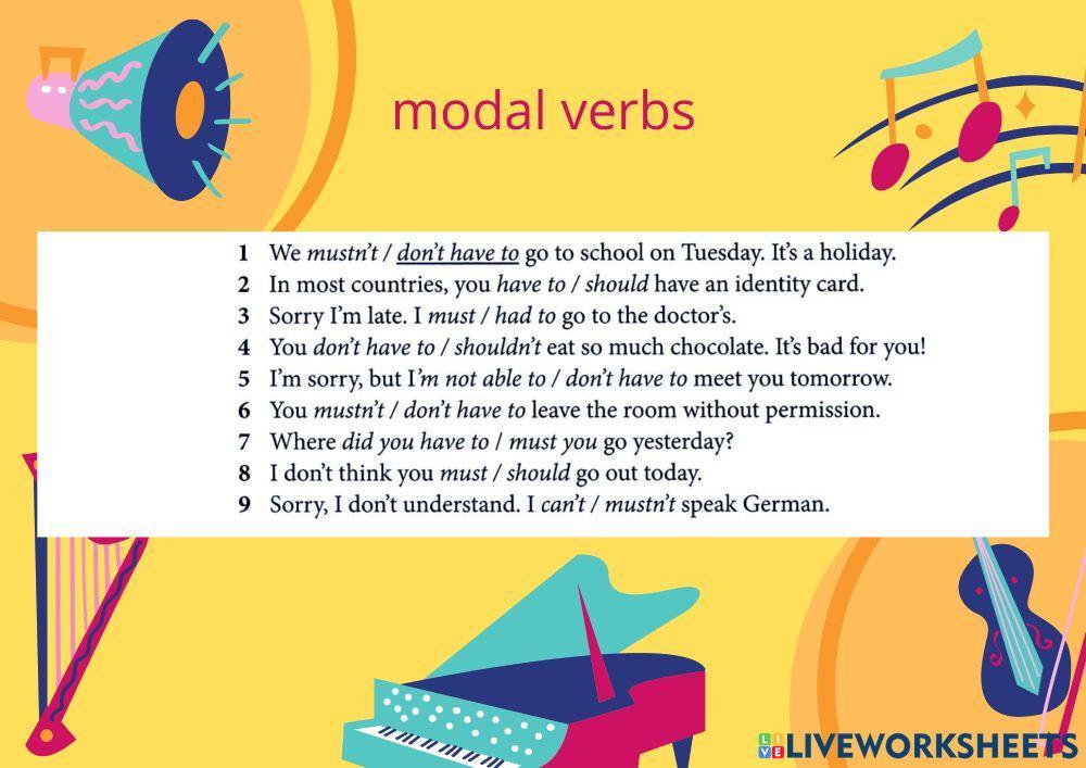 Modal verbs multiple choice