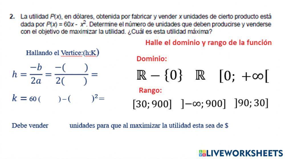 Función Cuadráticas Aplicadas Empresa 2 Dominio y Rango