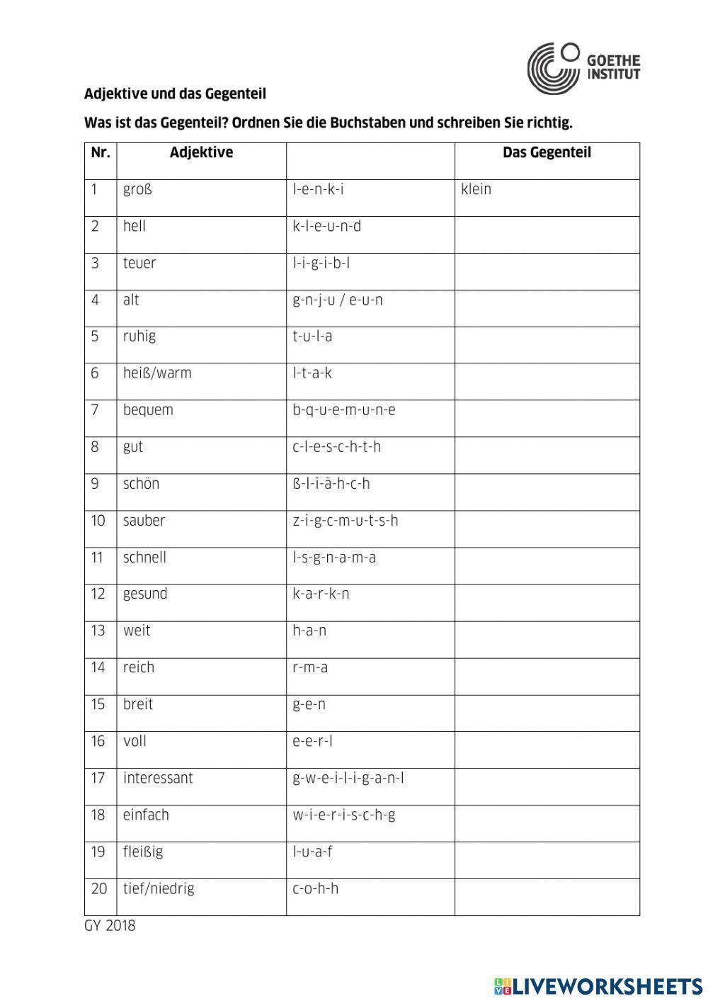 Adjektive und Gegenteile