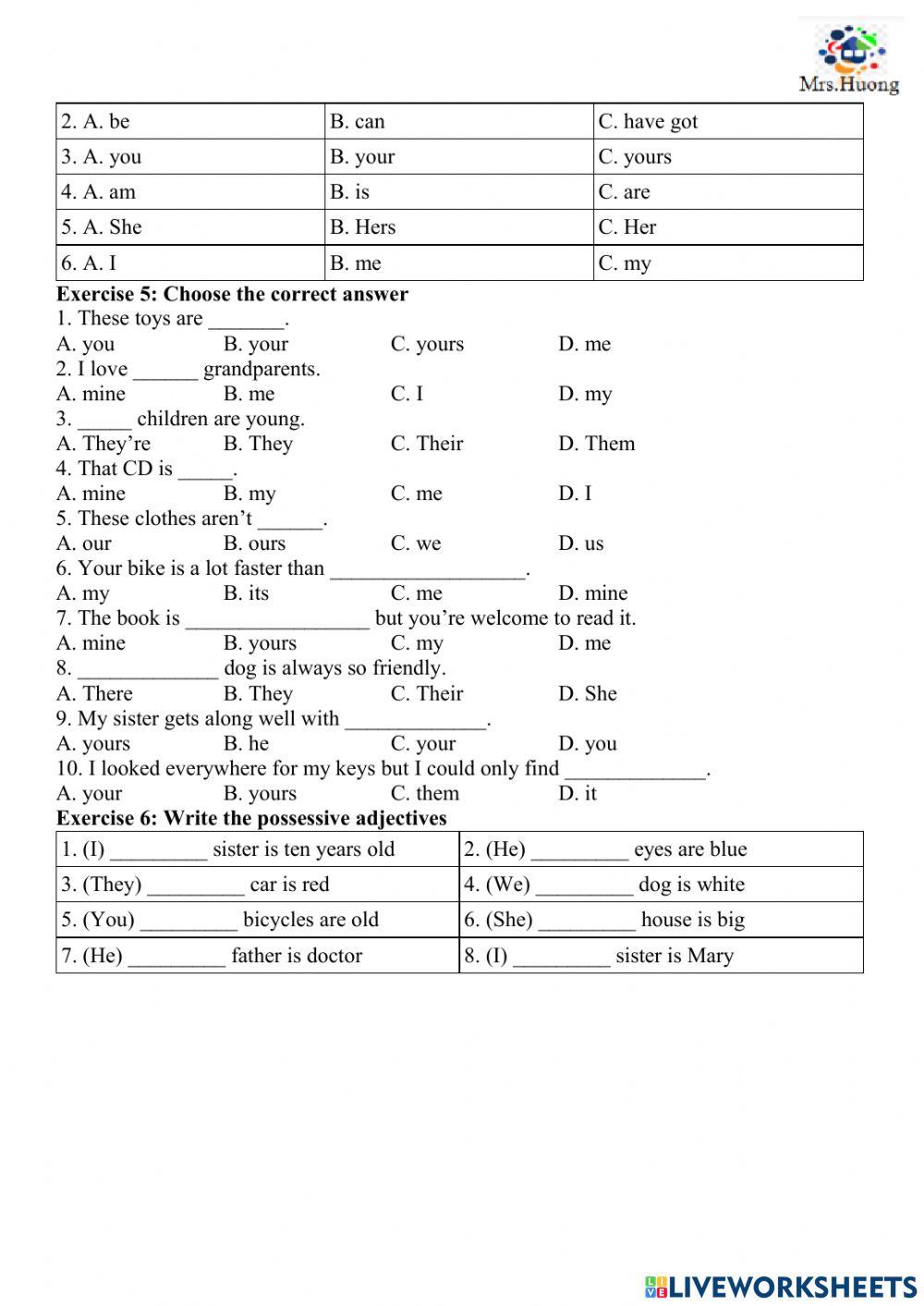 Possessive adjectives- Possessive pronouns