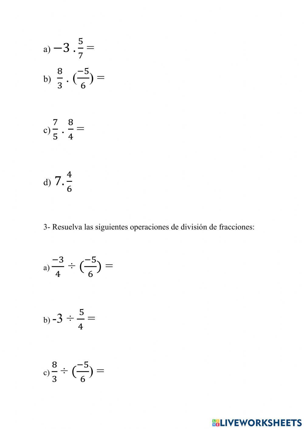 Multiplicación y División de fracciones
