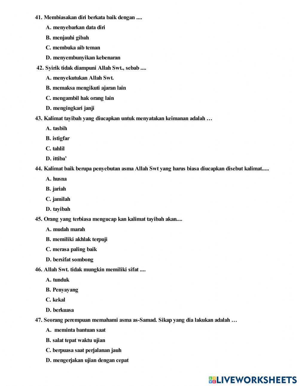 Pat akidah akhlak kelas 6   2022