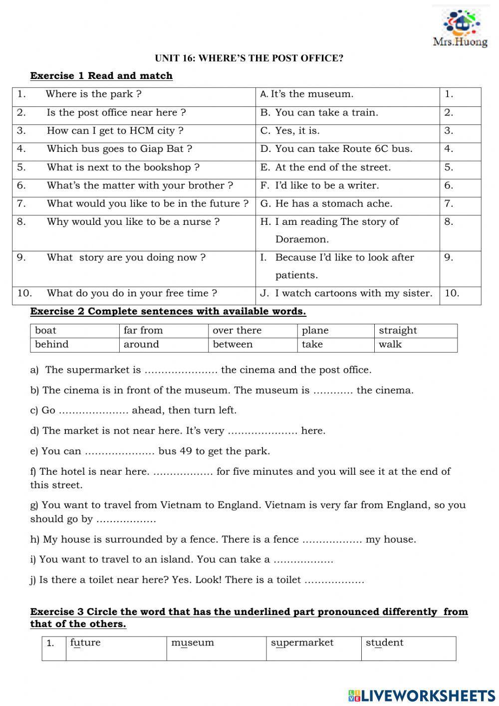 Unit 16: Where's the post office?