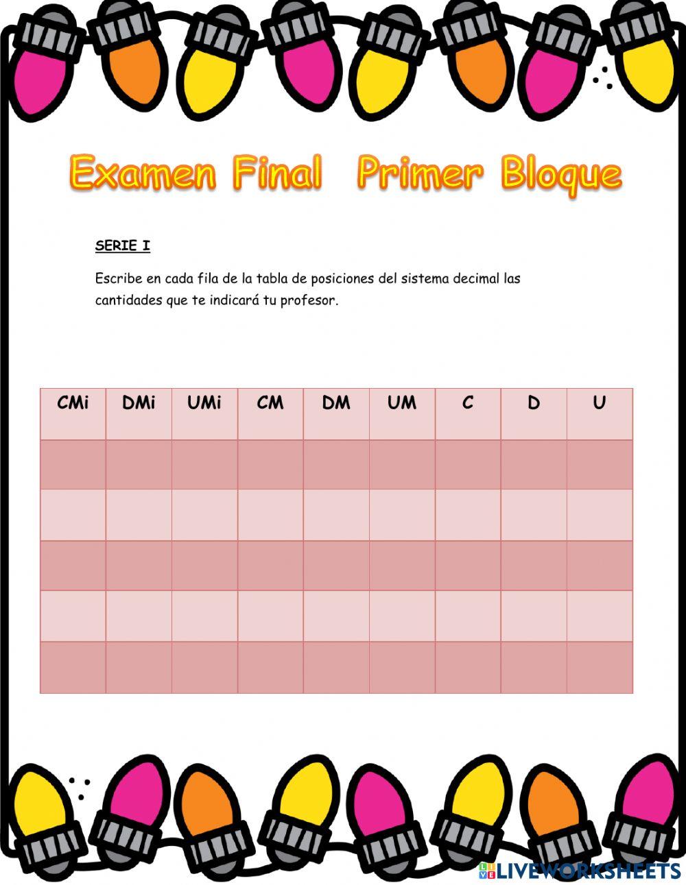 Examen Final Quinto Primaria