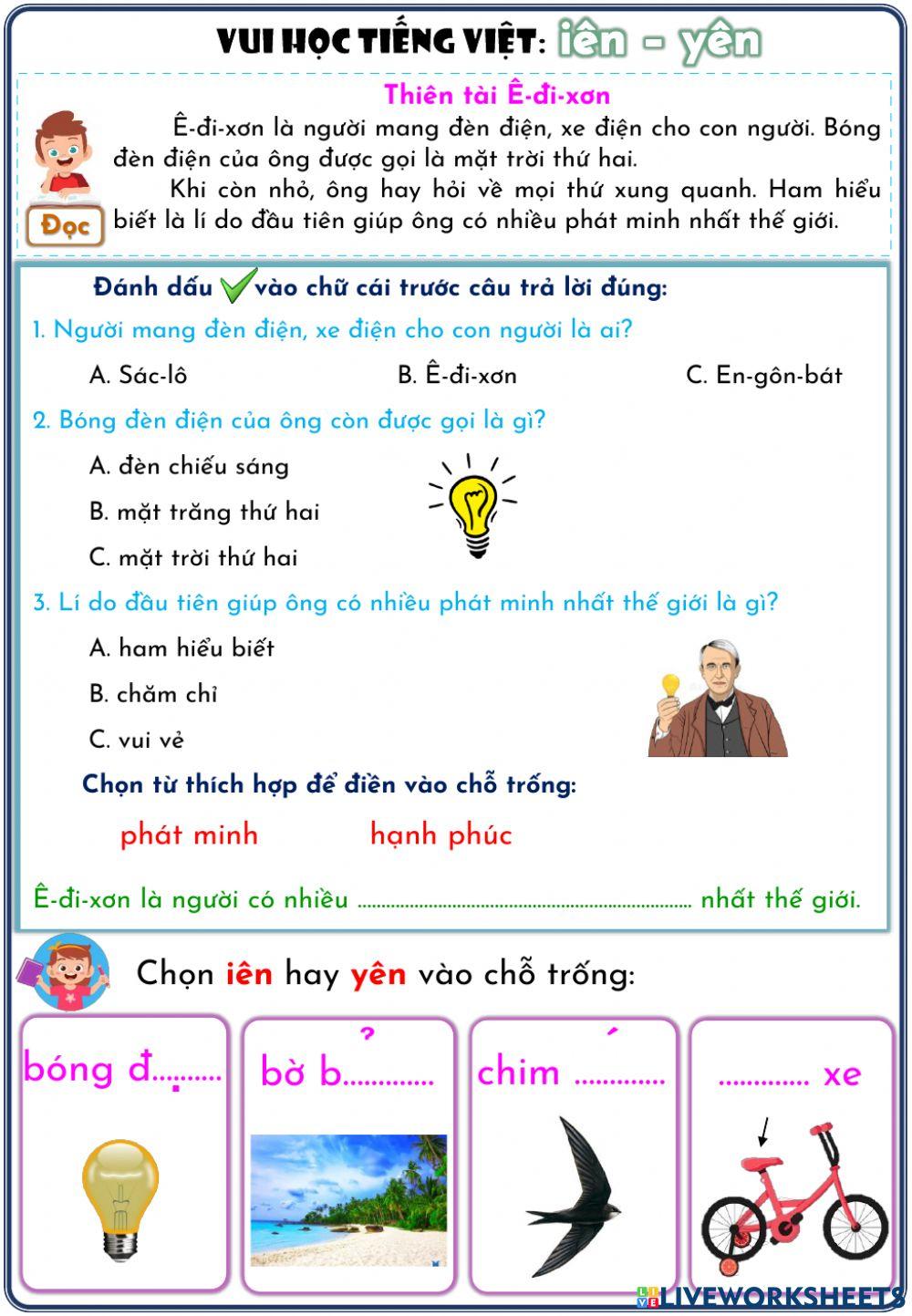 Phiếu ôn tập iên, yên Phiếu ôn tập iên, yên