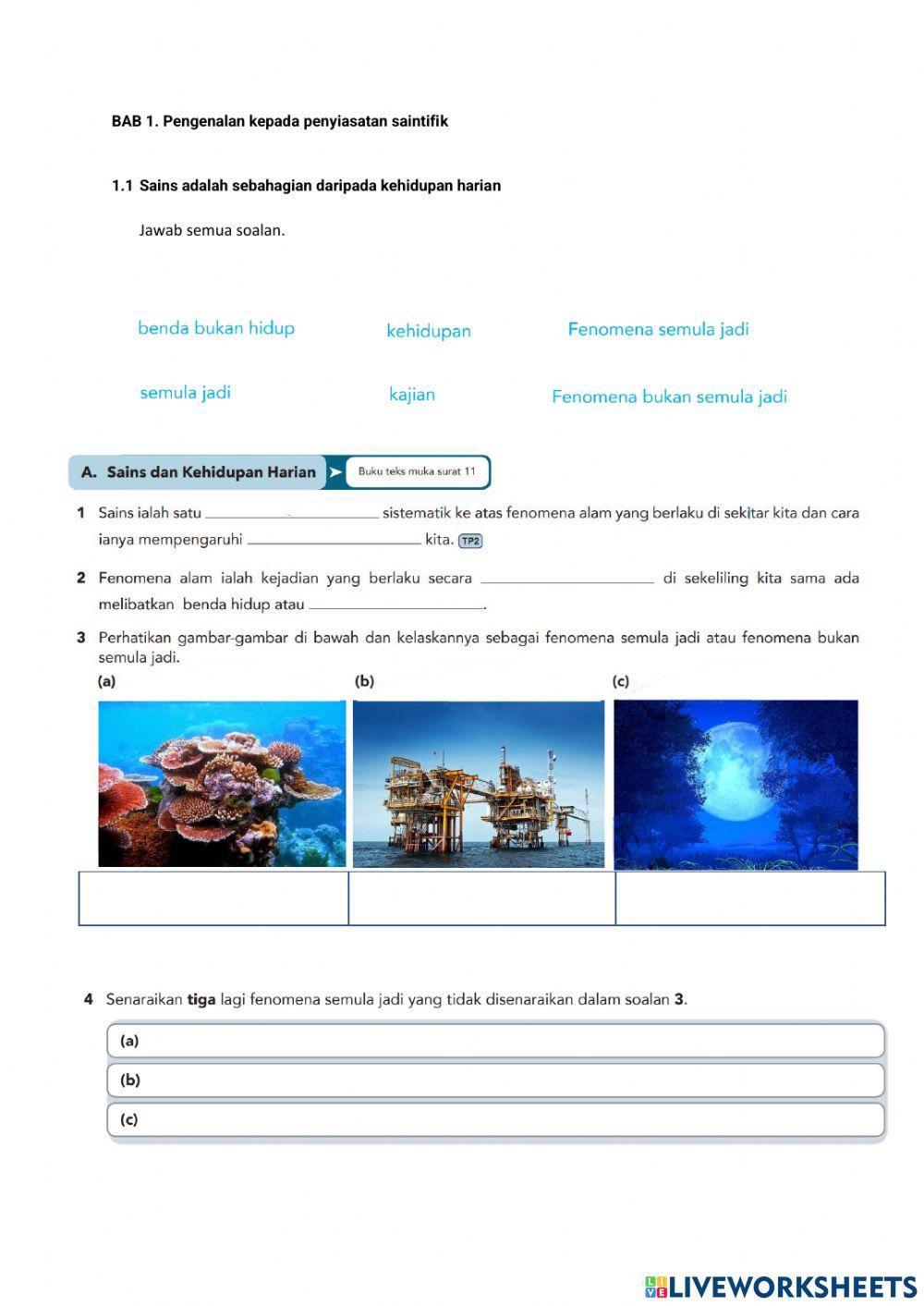 1.1 Sains adalah sebahagian daripada kehidupan harian