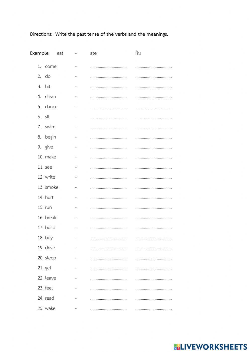 Past simple worksheet1 online exercise for Live Worksheets
