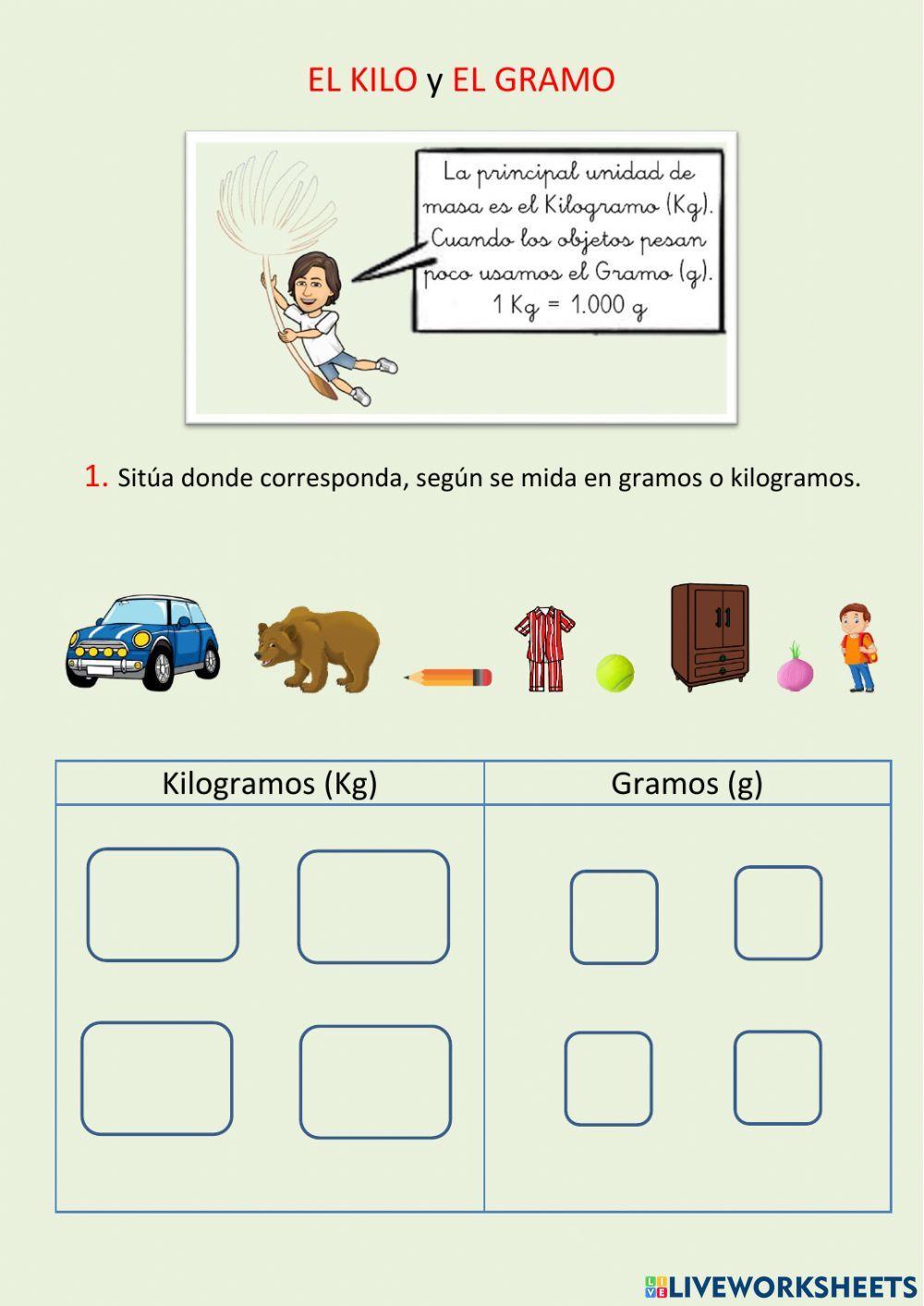 Kilogramos y gramos worksheet live worksheets 47 off
