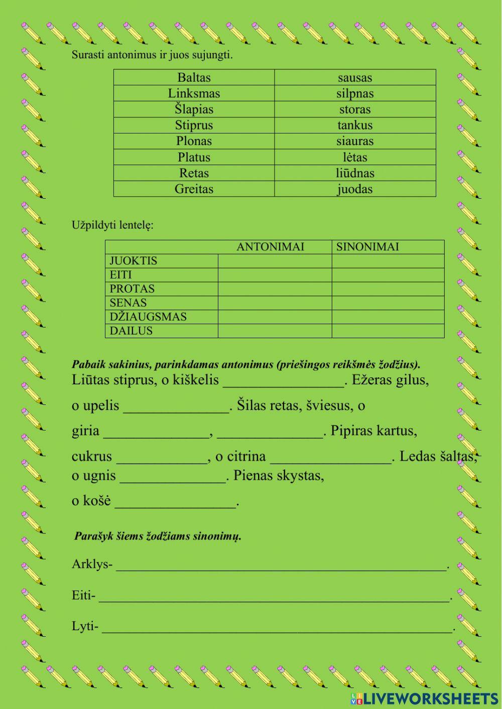 Sinonimai - antonimai