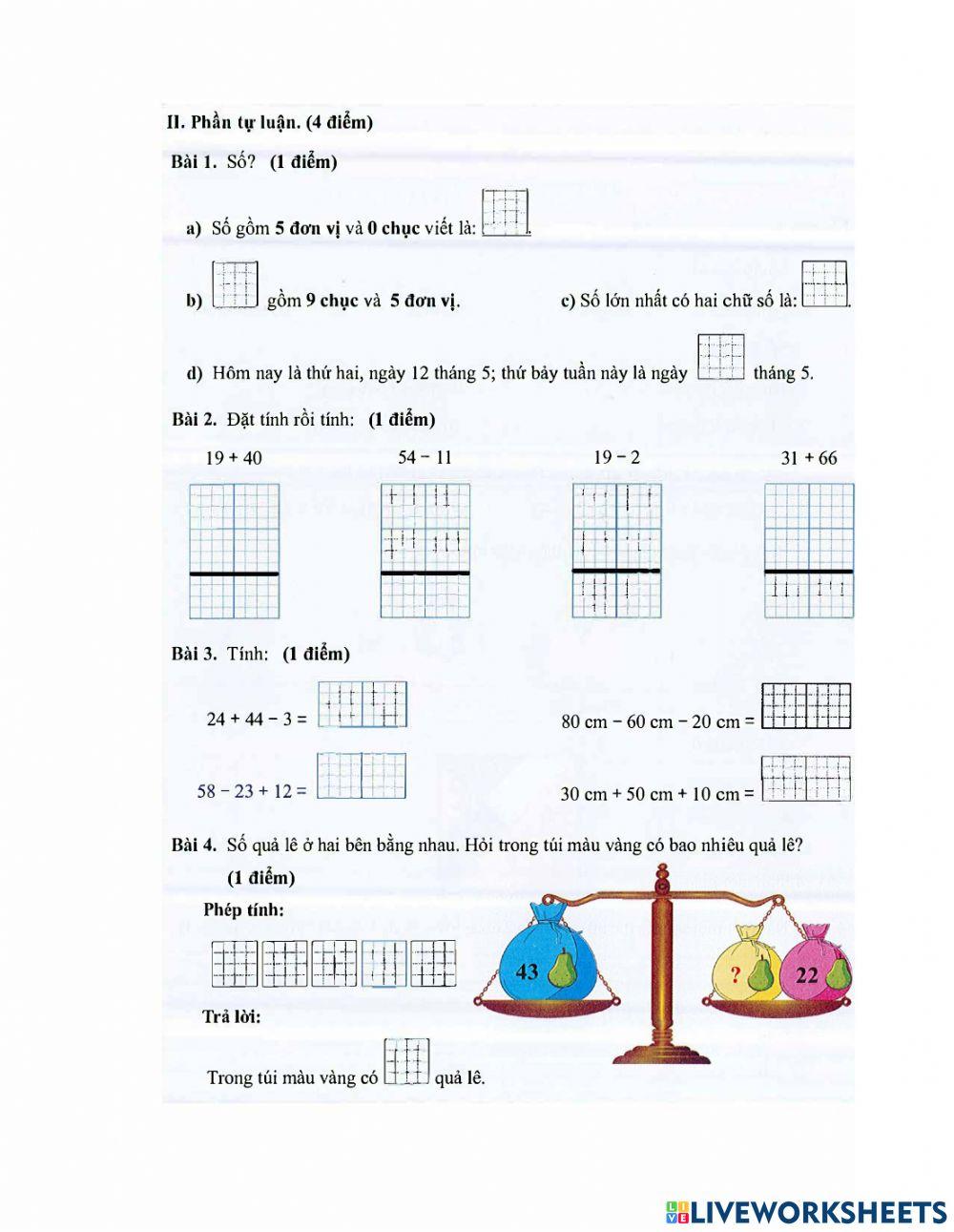 Toán 1 - Đề kiểm tra tuần 20 HK2