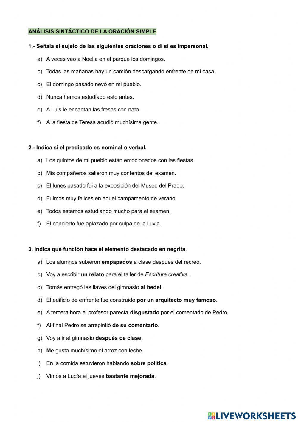 Análisis de la oración simple