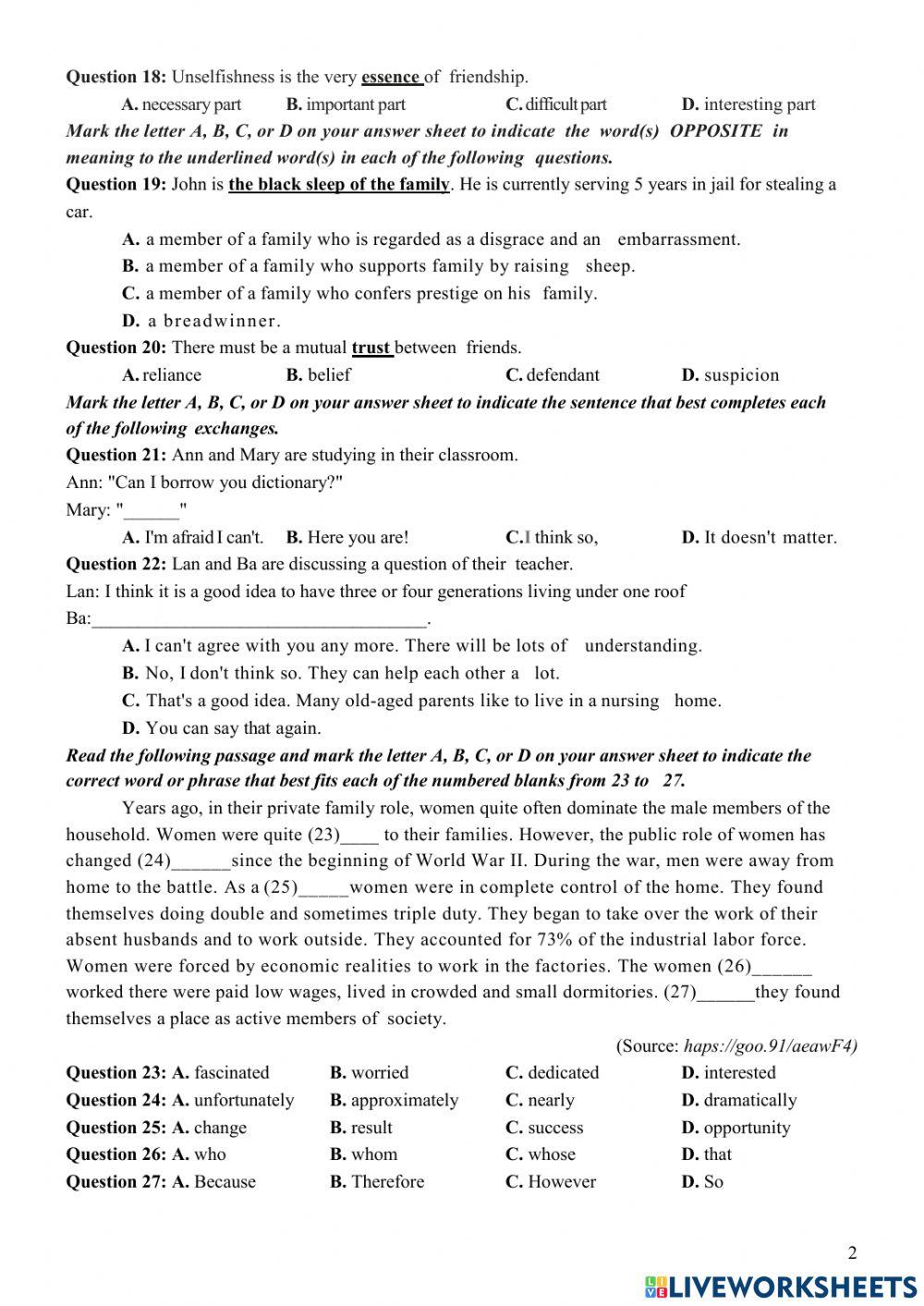 Đề ôn luyện THPT số 1