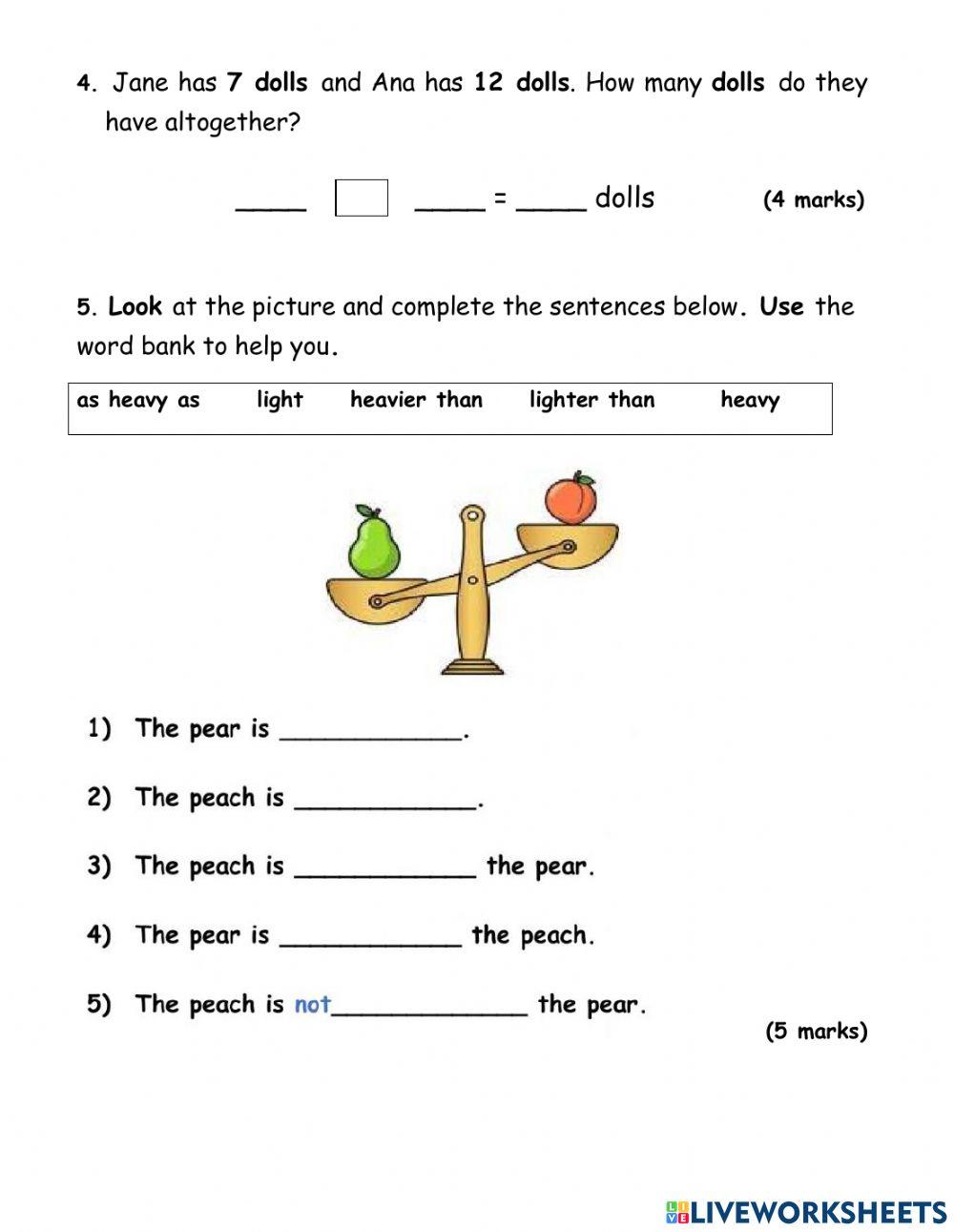 Term 2 second year infants mathematics test online exercise for live