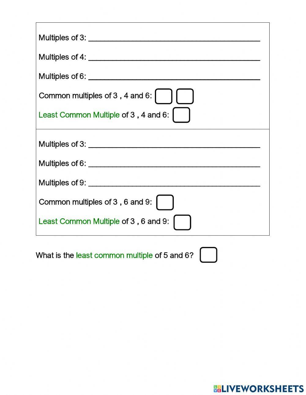 Common multiples yr 4 green