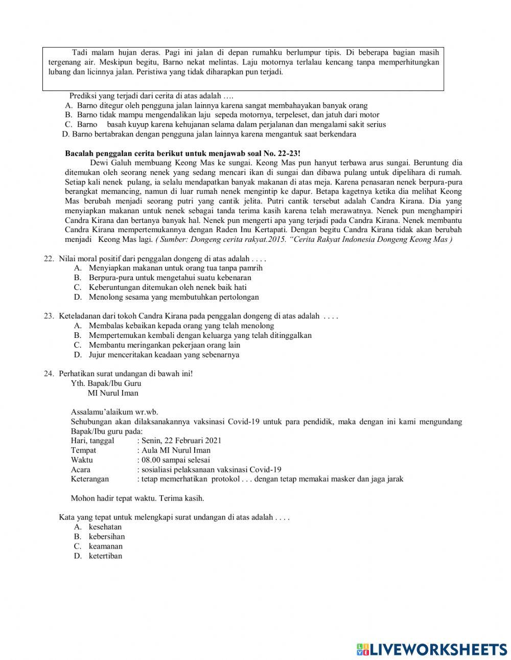 PAT 2022 Bahasa Indonesia Kelas 6