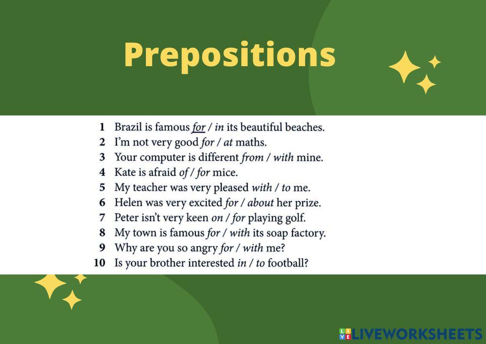 Prepositions multiple choice