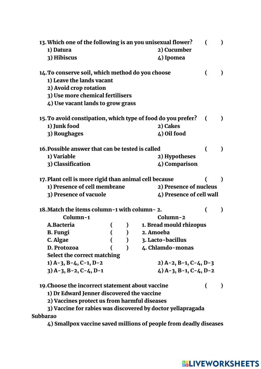 Biological Science NMMS Previous Paper 3