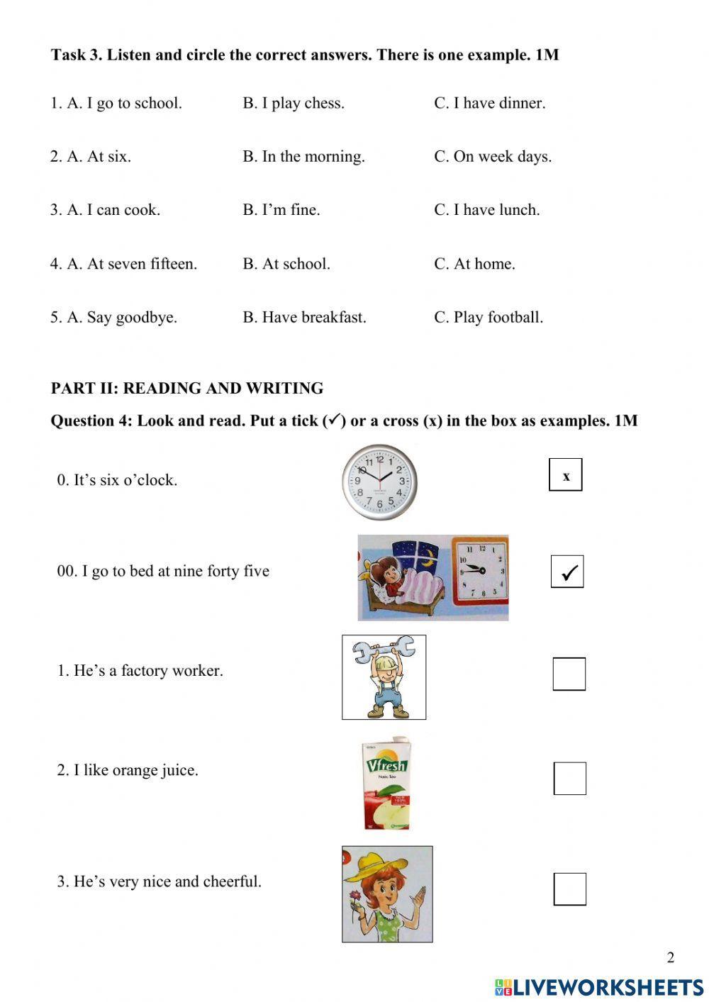 Kiểm tra giữa kì 2 Tiếng Anh 4