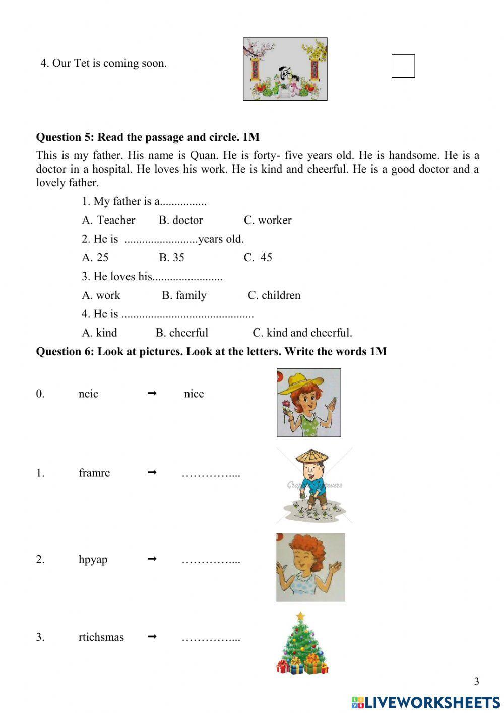 Kiểm tra giữa kì 2 Tiếng Anh 4