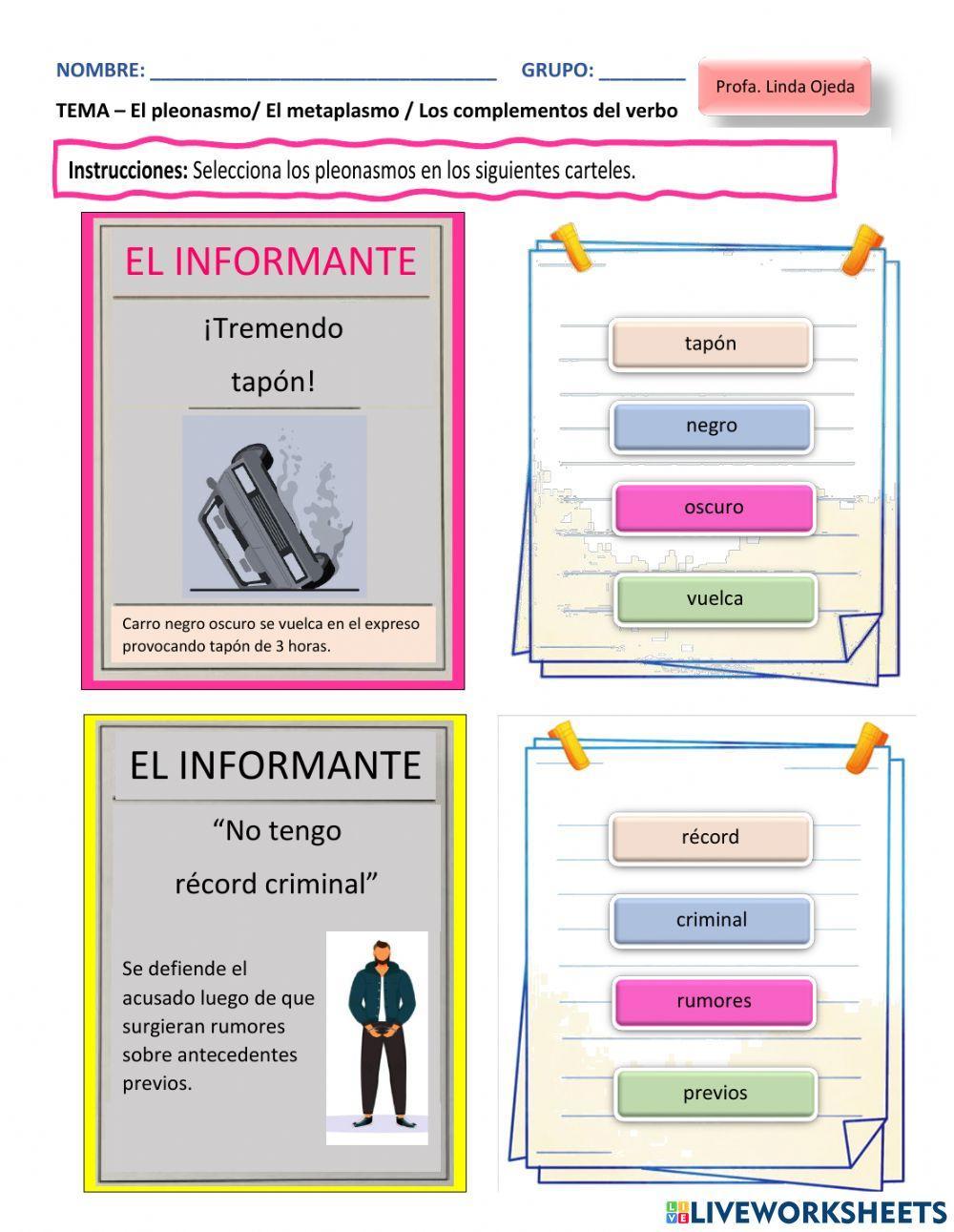 Pleonasmo-Metaplasmo-Complementos del verbo