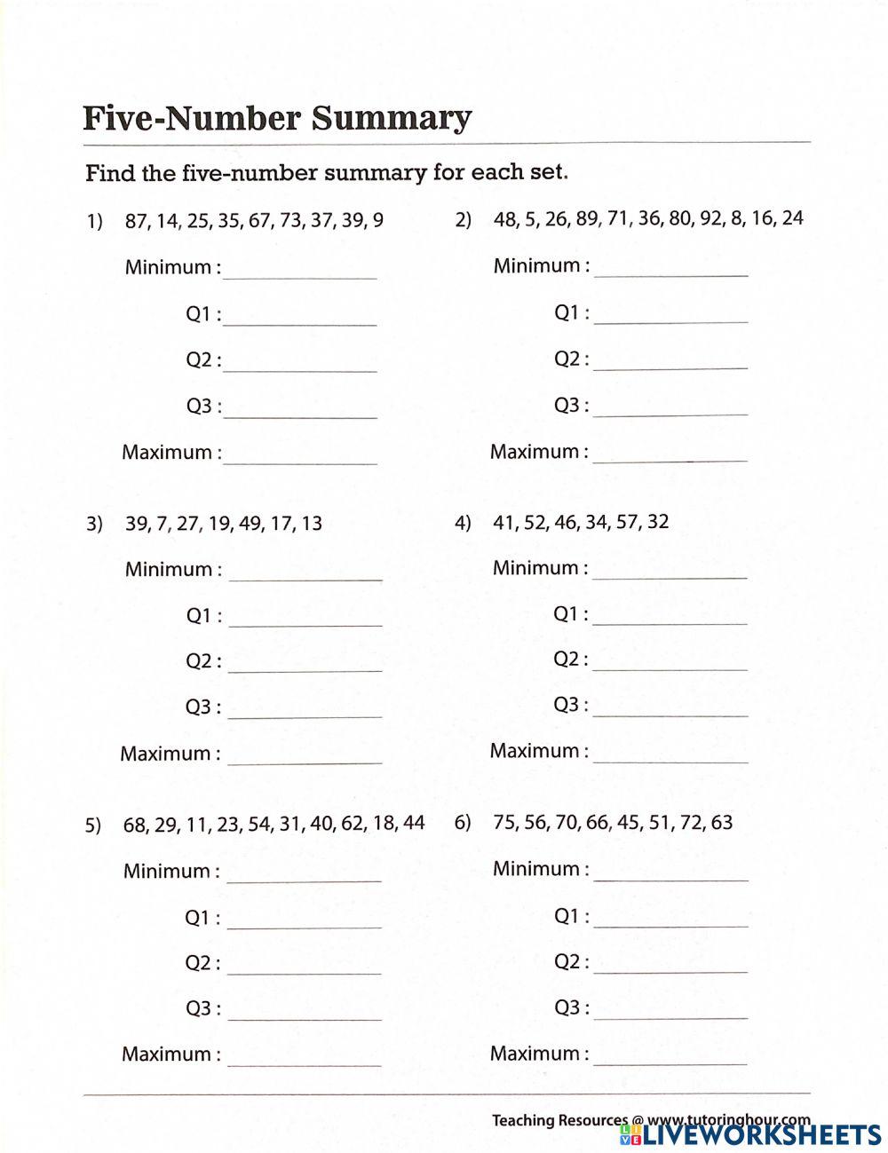 5 Number Summary Online Exercise For Live Worksheets 5 Number Summary Online Exercise For Live Worksheets