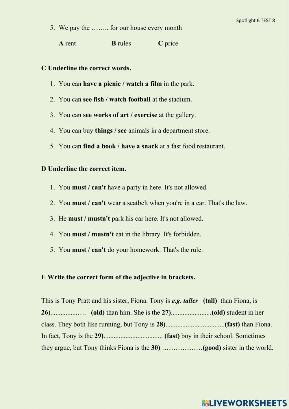 Spotlight 6 module 8 test