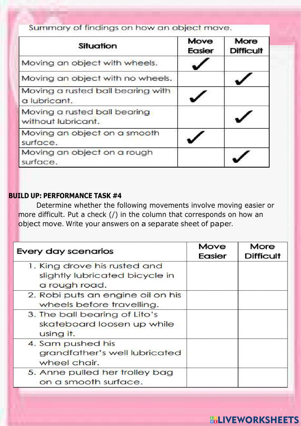 Ways that Make an Object Move Easier or More Difficult