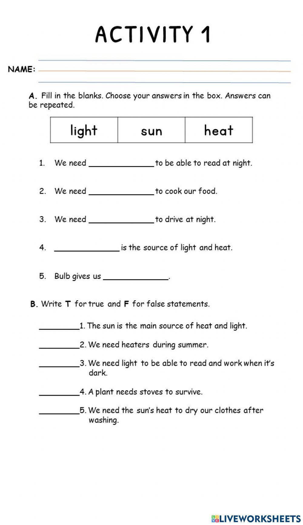 A1-Q4W2-Lesson 22 - Sources and Uses of Light and Heat Energy-ACTIVITIES