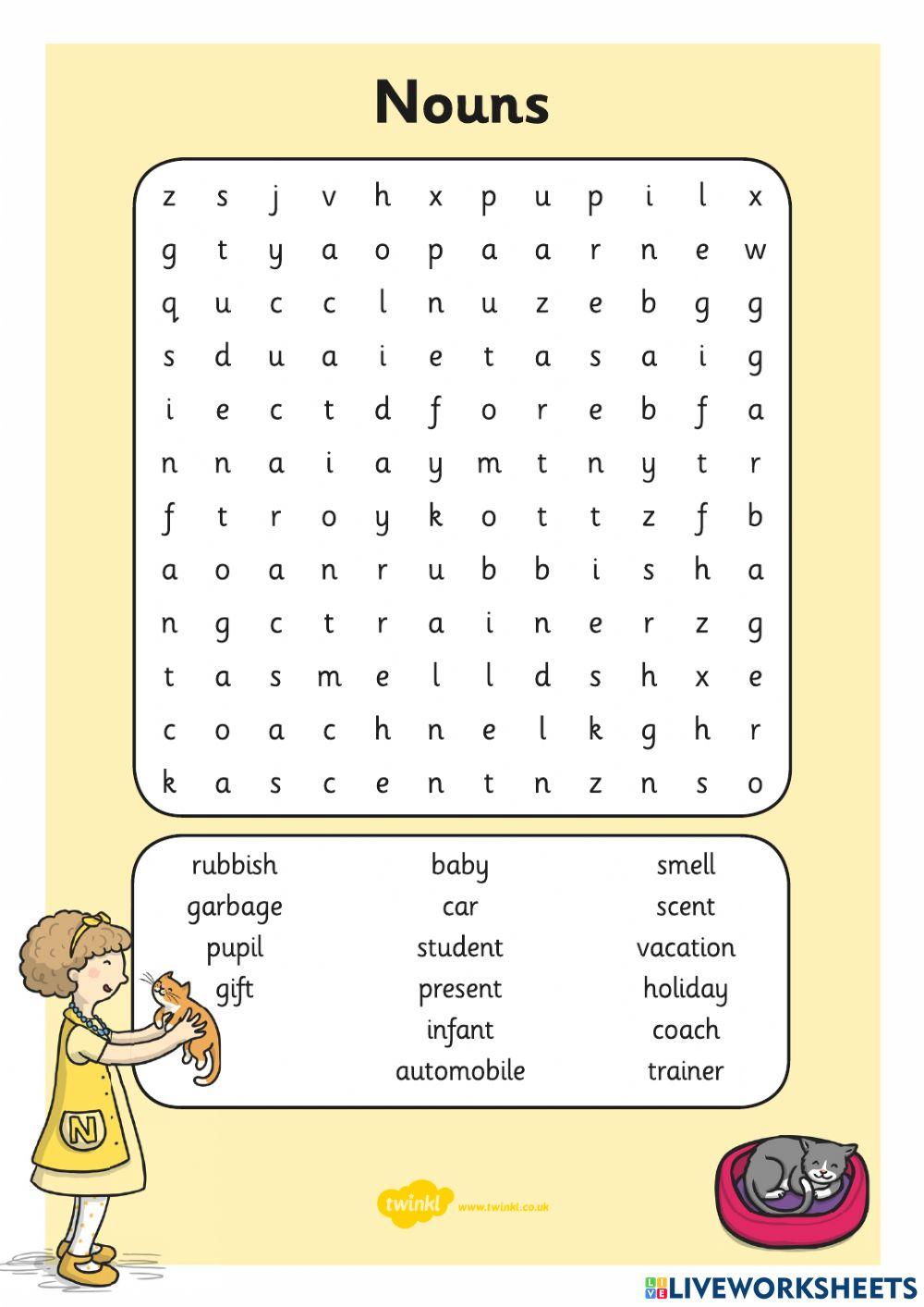 Nouns Word Search 4130952 ain769 Live Worksheets