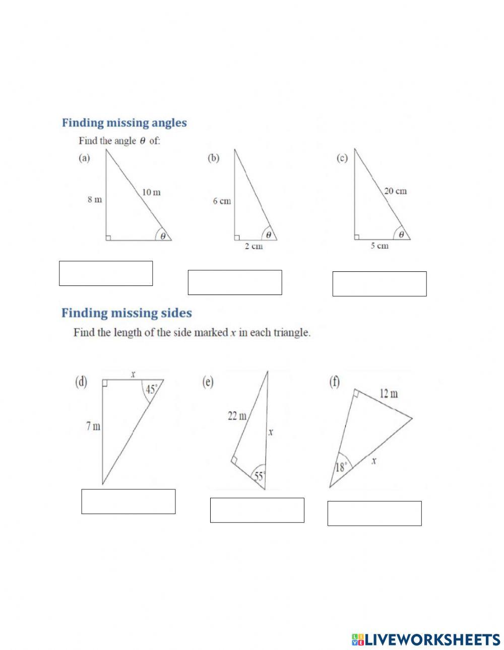 Trigonometry sine of an angle online exercise for live worksheets