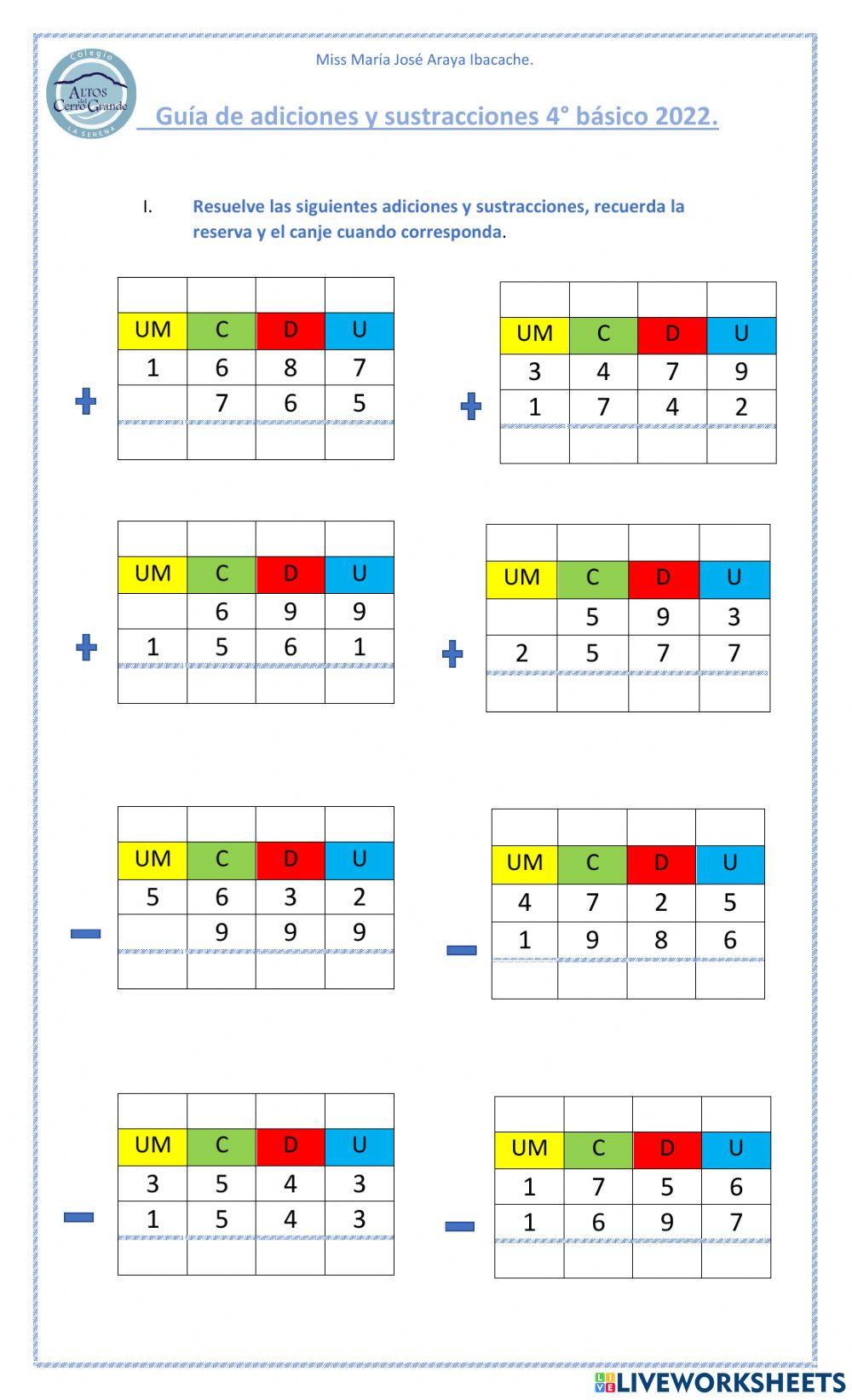 Sumas y resta de  numeros