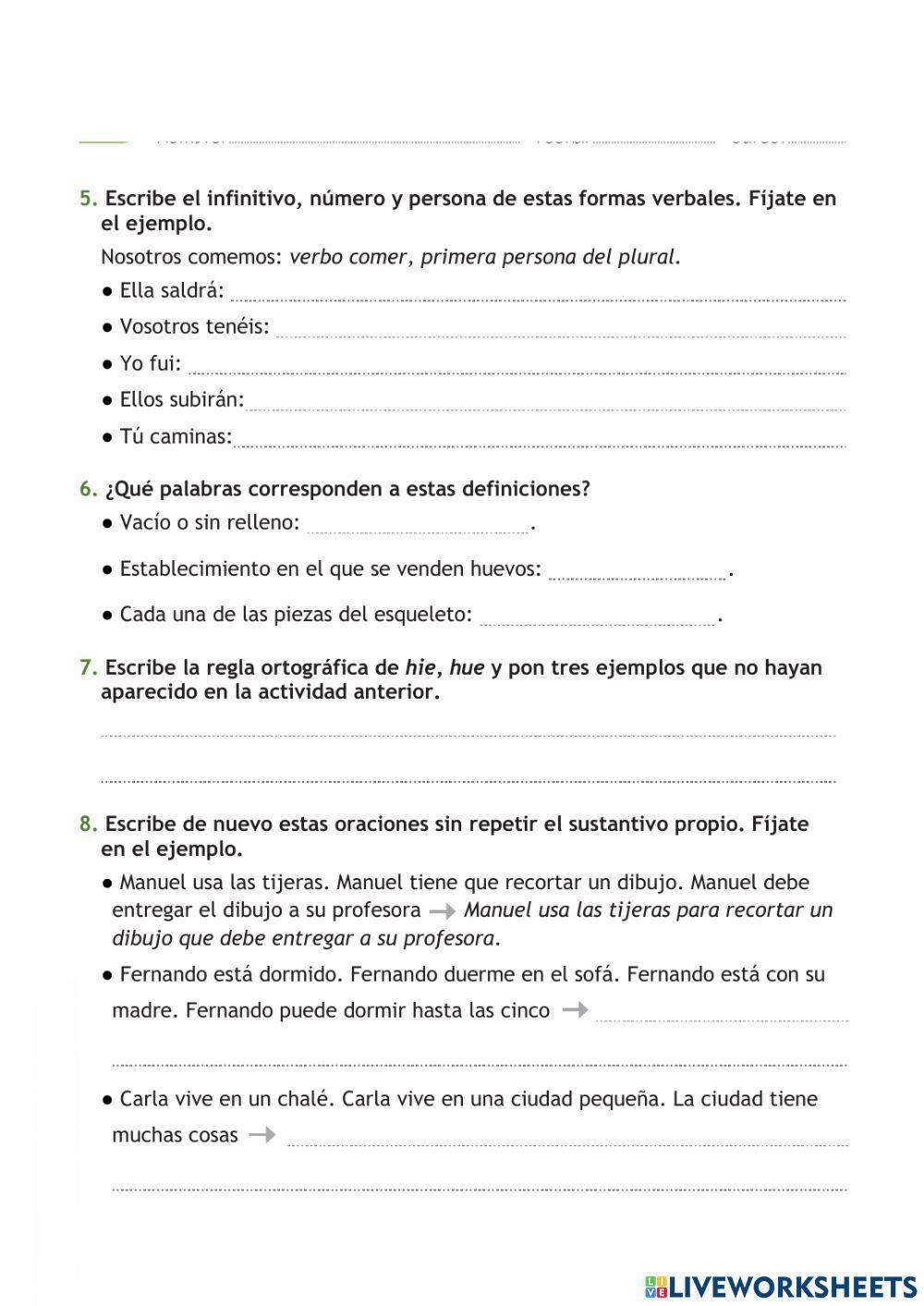 Repasa y Comprueba lo aprendido tema 8. Lengua 3º