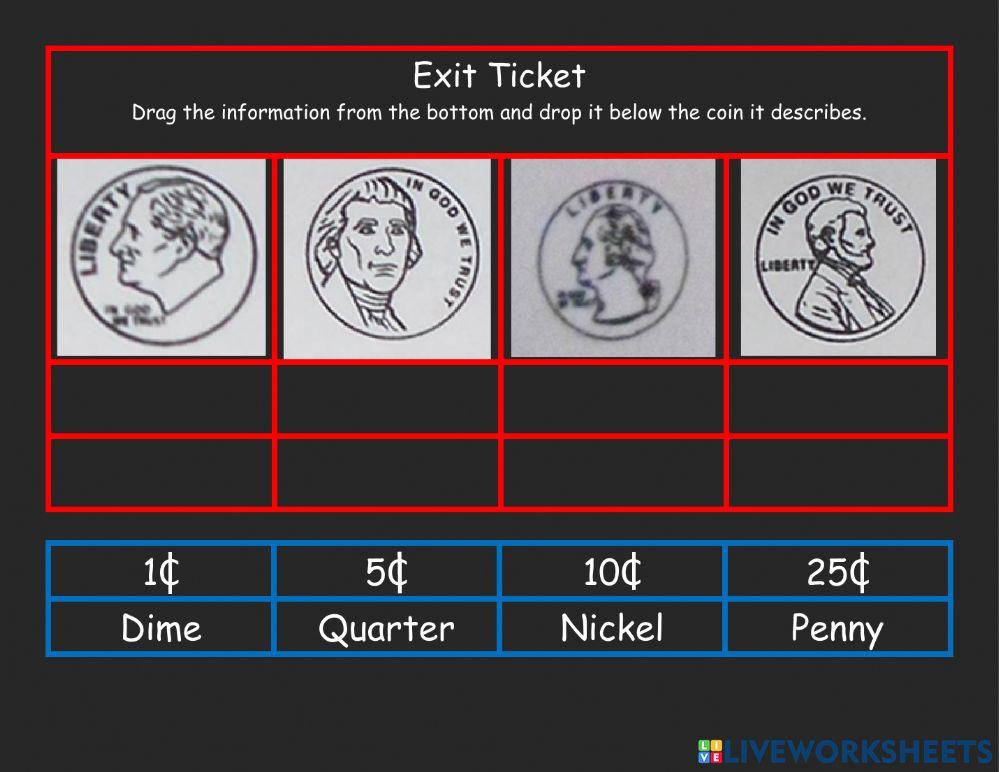 Exit Ticket Coin Name and Value (Front)
