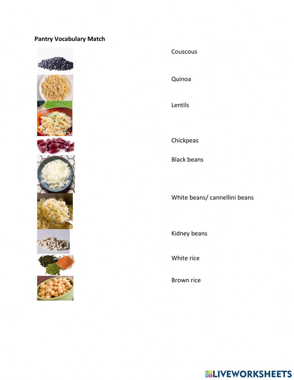 Cheese, Bread, Pantry Vocab Match