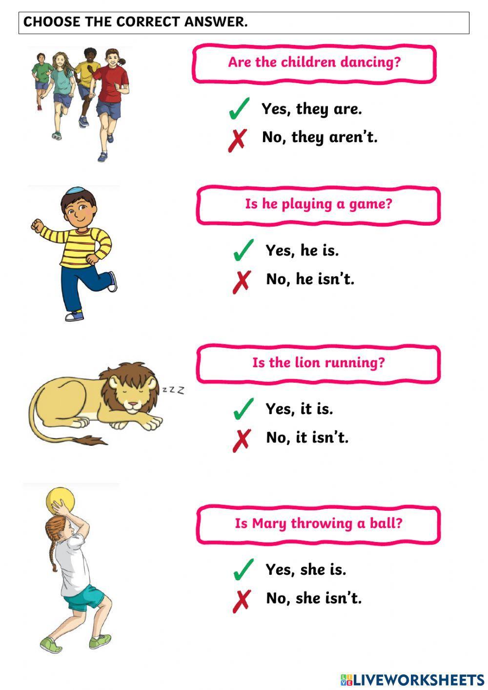 Present Continuous Short Answers worksheet Live Worksheets