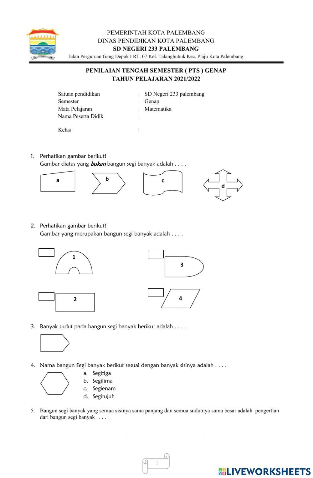 Pts mtk kelas 4 semester 2
