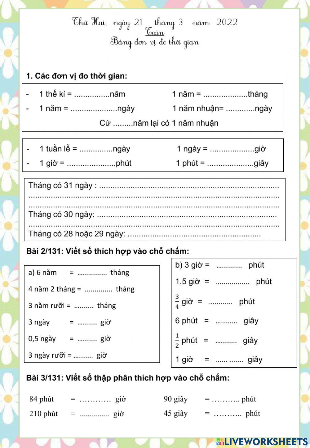 Toán 5 - Bảng đơn vị đo thời gian Toán 5 - Bảng đơn vị đo thời gian