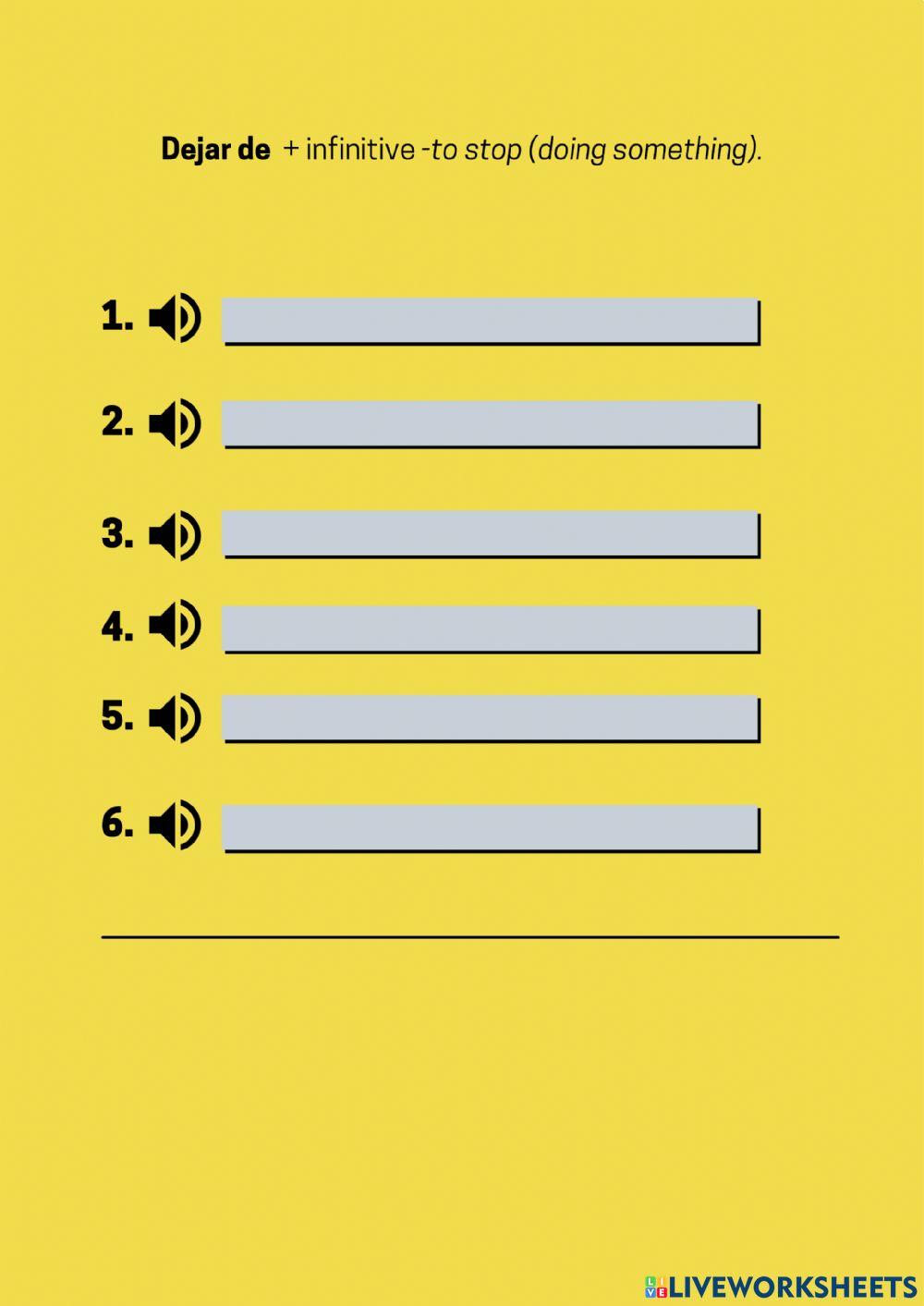 Spanish Idioms (-acabar de, -dejar de, -tener que, -tratar de, -volver a)