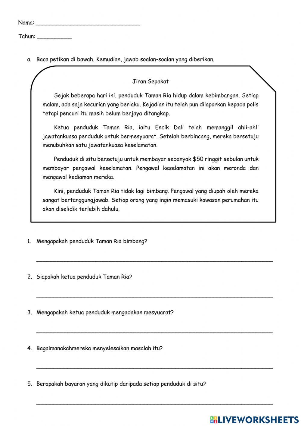BAHASA MELAYU FAHAMAN TAHUN 3.