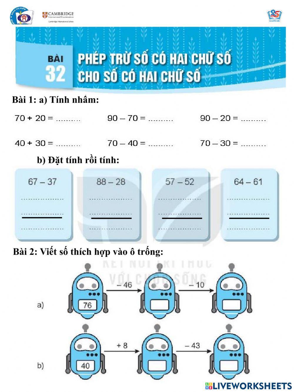 Vbt toán bài 32 tiết 2