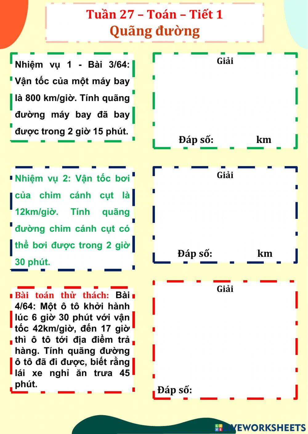 Tuần 27 - Toán 1 - Quãng đường