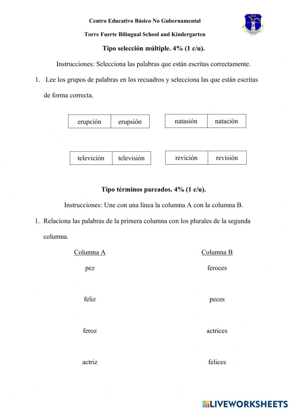 Examen de Ortografía 1°