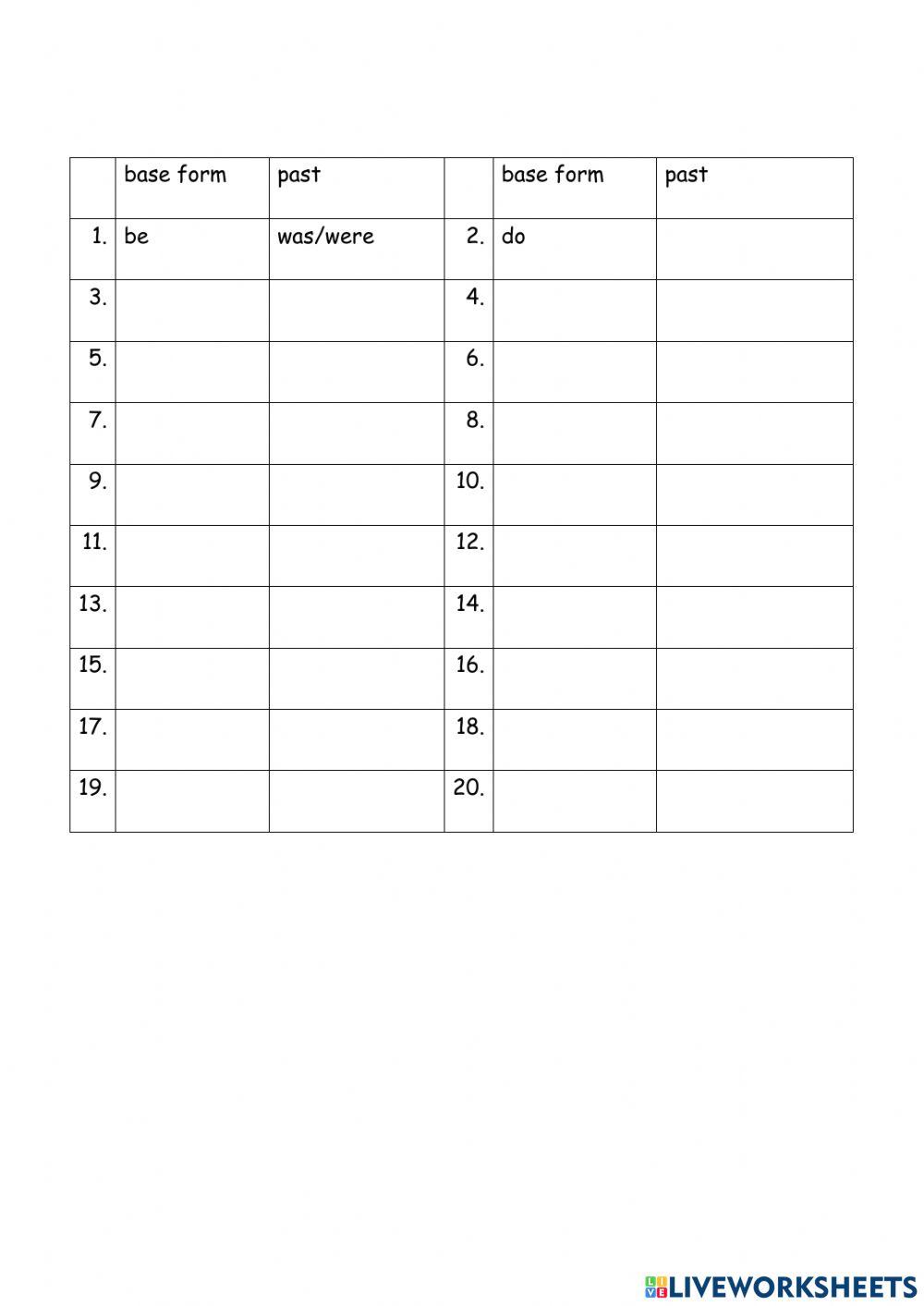20 common irregular verbs
