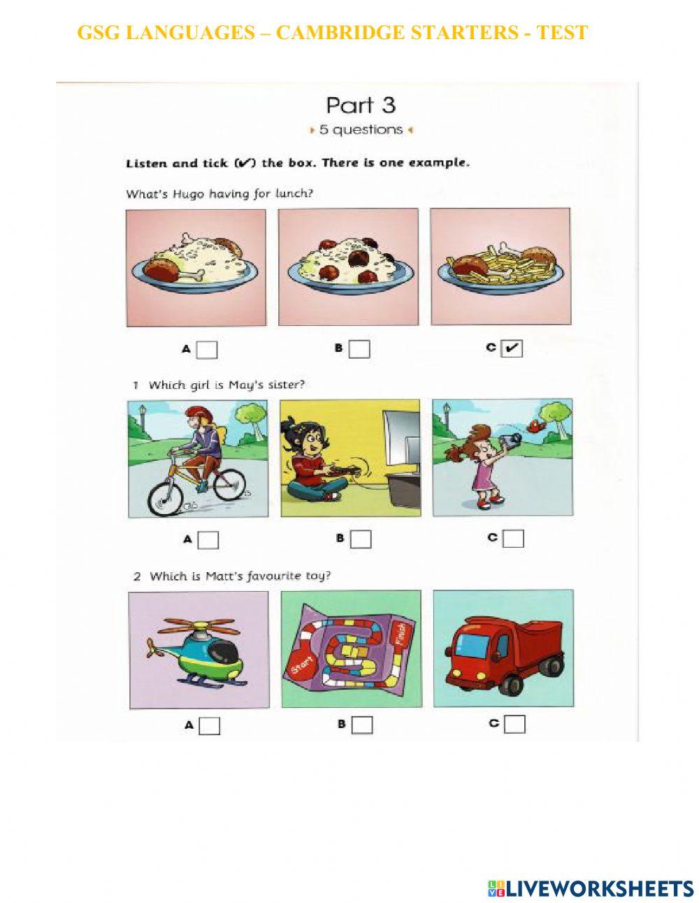 Starters listen free interactive worksheets 3569204