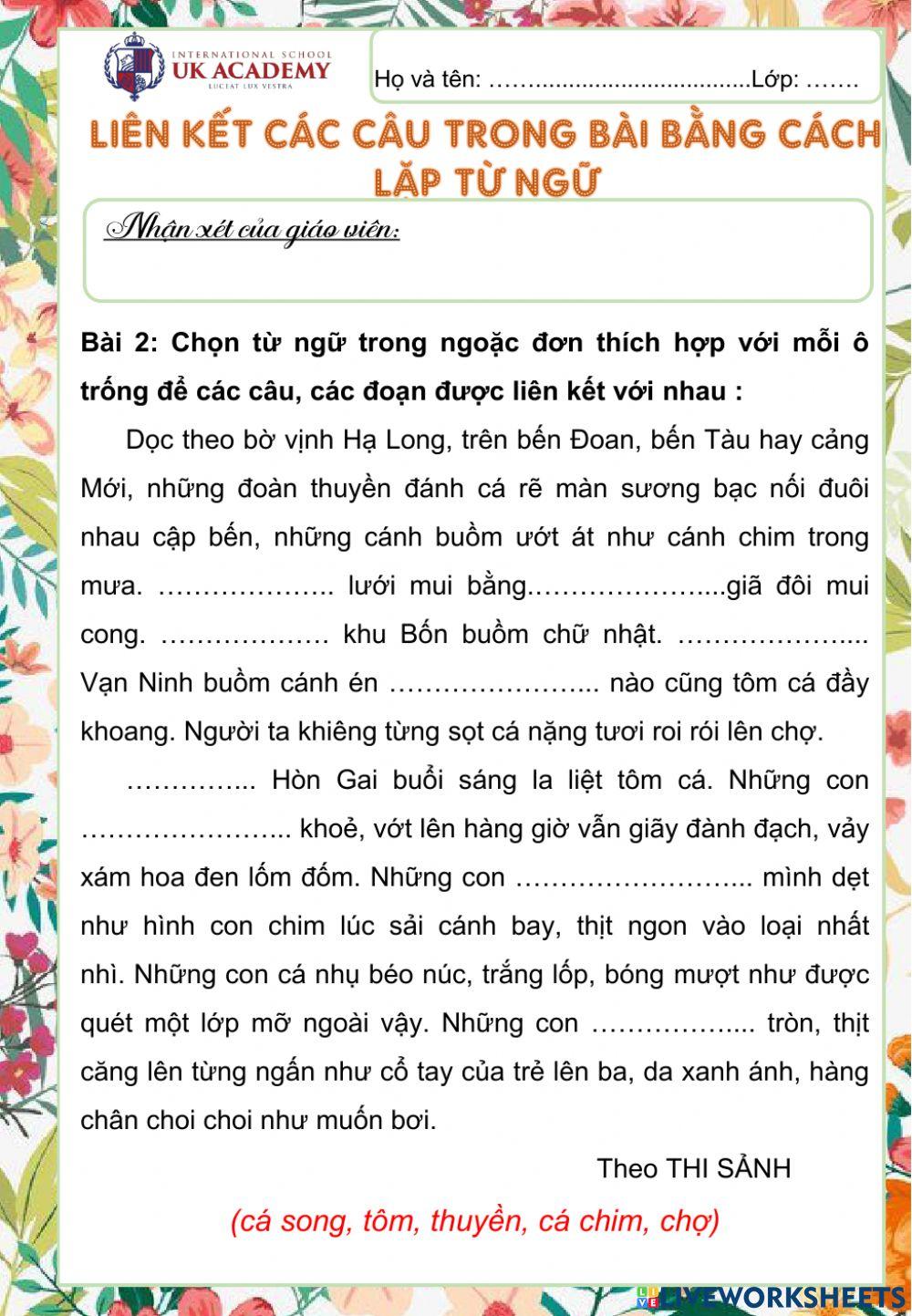 LTVC 5 - Liên kết các câu trong bài bằng cách lặp từ ngữ LTVC 5 - Liên kết các câu trong bài bằng cách lặp từ ngữ