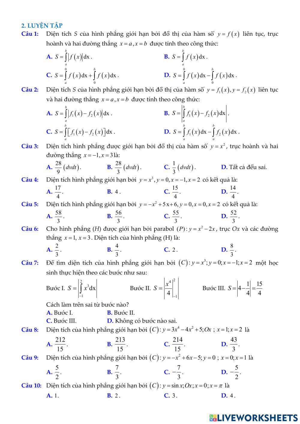 Chủ đề. Ứng dụng tích phân trong hình học