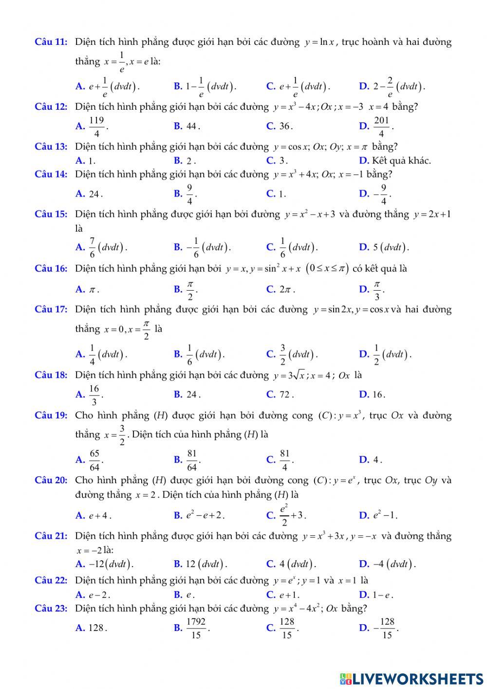 Chủ đề. Ứng dụng tích phân trong hình học