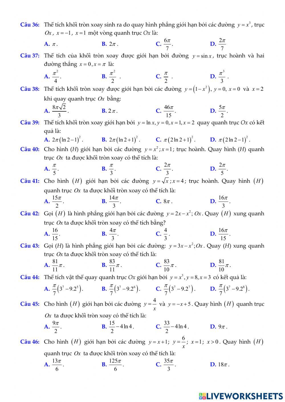 Chủ đề. Ứng dụng tích phân trong hình học